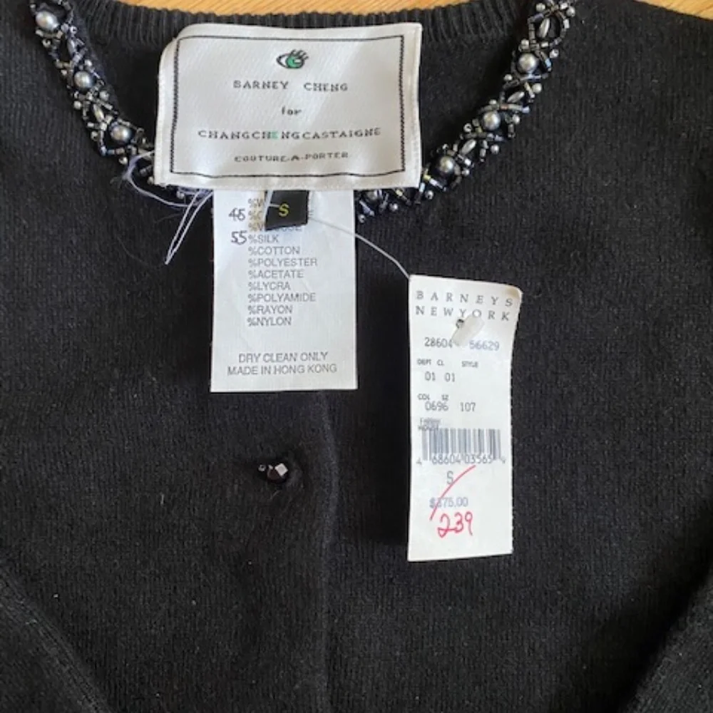 NWT Barney Cheng For Chang Cheng Castaigne Black Cashmere & Silk Beaded Sweater - Picture 2 of 5